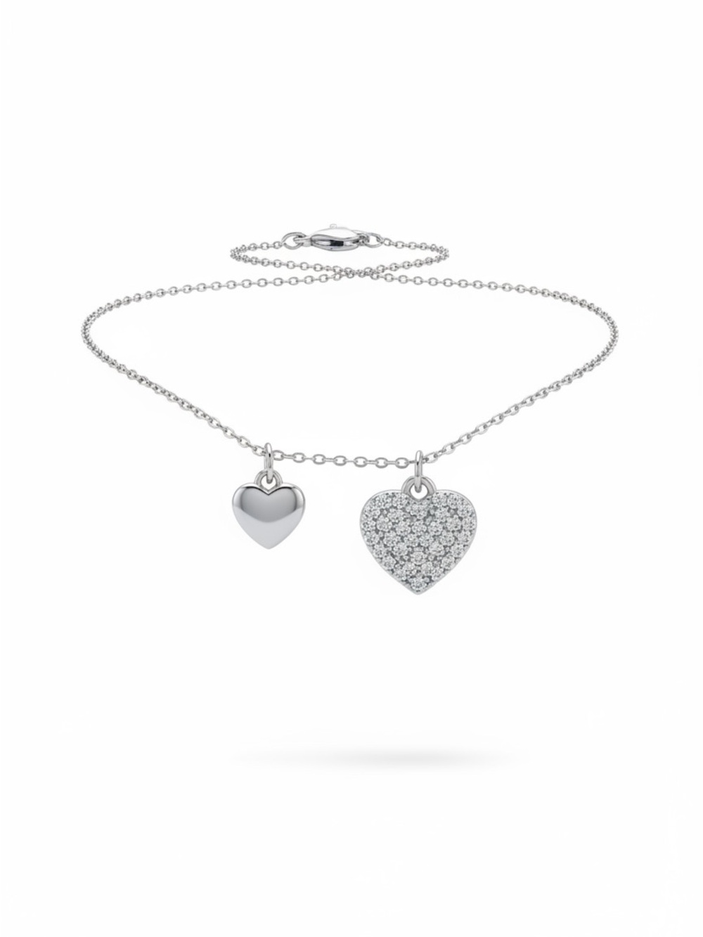 Silver Heart Double Pendant Necklace - Sparkling Pavé Accent NWT